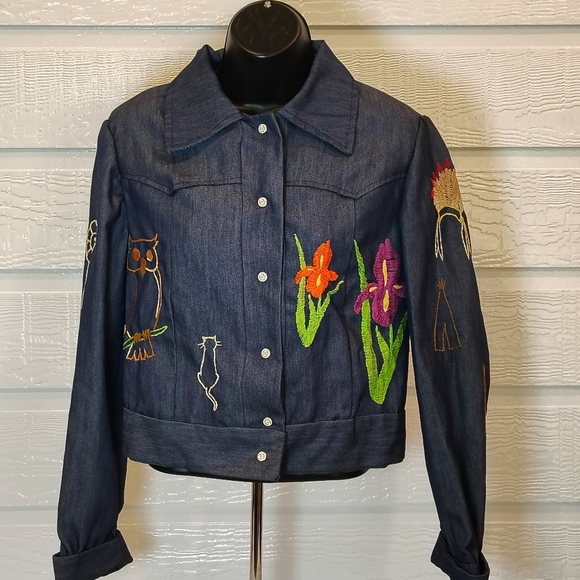 ECCLECTIC EMBROIDERED DENIM SHIRT JACKET WOMENS S/M GRAIL UNIQUE BOHO HIPPIE - Picture 1 of 9